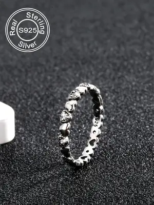 925 Sterling Silver Vintage Heart Design Ring, Fashion Jewelry Accessories for Women for Party, Daily Clothing Decor, Trendy ...