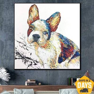 Extra Large Original Dog Painting On Canvas French Bulldog Wall Decor | EXPECTATIONS 24"x24"