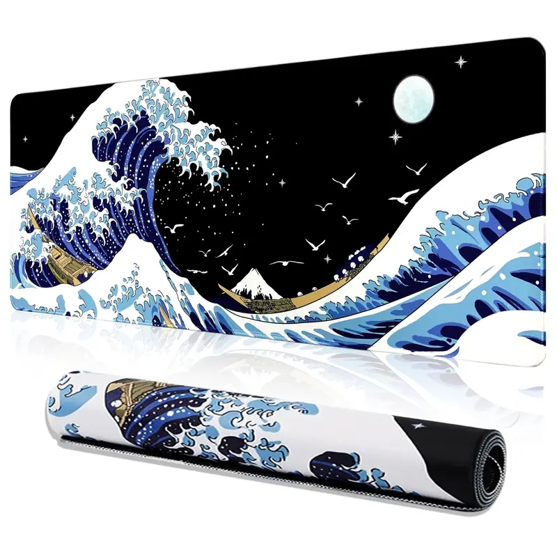 Washable Wave Pattern Extended Mouse Pad, 1 Count Rectangle Non-slip Gaming Mouse Pad for Desktop Laptop, Office Desk Mat Fo...