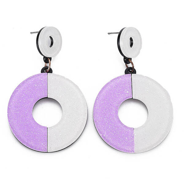 Large Flat Round Dangle Stud Earrings for Girl Women