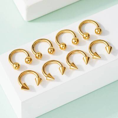 8Pcs Basic Horseshoe Septum Ring Set - Gold / 14G/1.6mm / 10mm