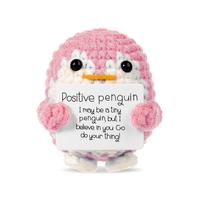 Cute Crochet Penguin Decorative Ornament, 1 Count Mini Positive Penguin with Positive Card, Soft Knitting Decoration Gift for...