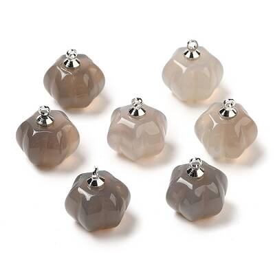 Natural Grey Agate Pumpkin Charms with Platinum Tone Brass Bails