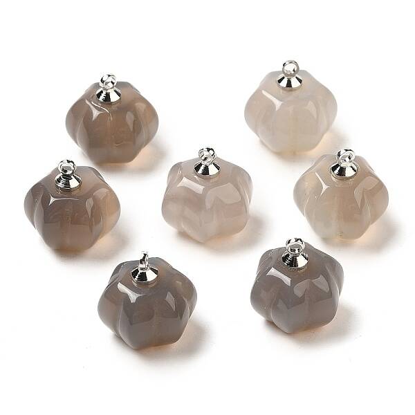 Natural Grey Agate Pumpkin Charms with Platinum Tone Brass Bails