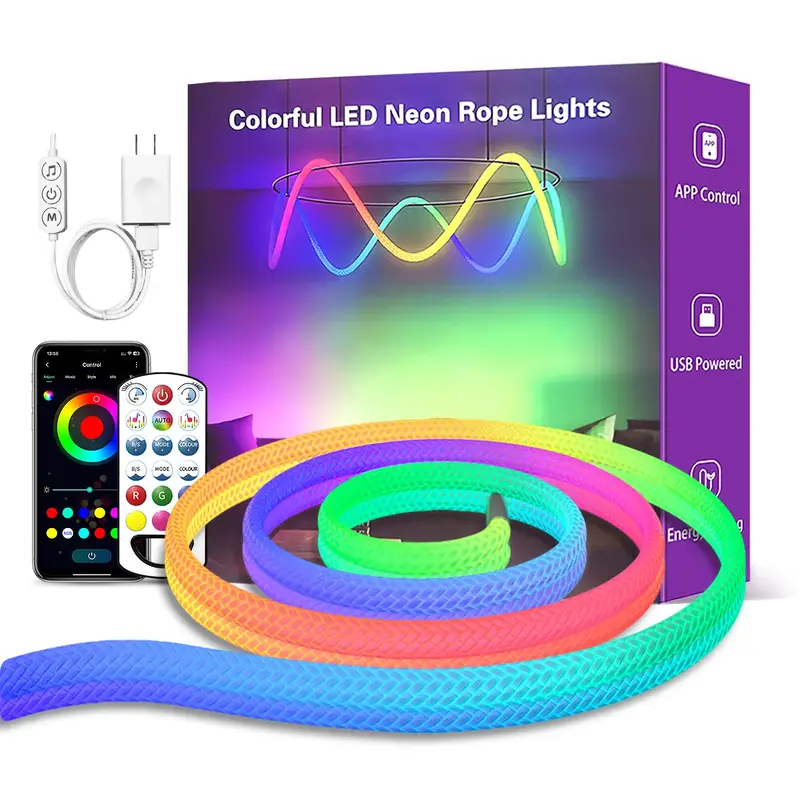 9.84ft Neon LED Rope Lights, 360° Luminous Waterproof Strip with Music Sync, Remote & APP Control, for Indoor/Outdoor Gaming...