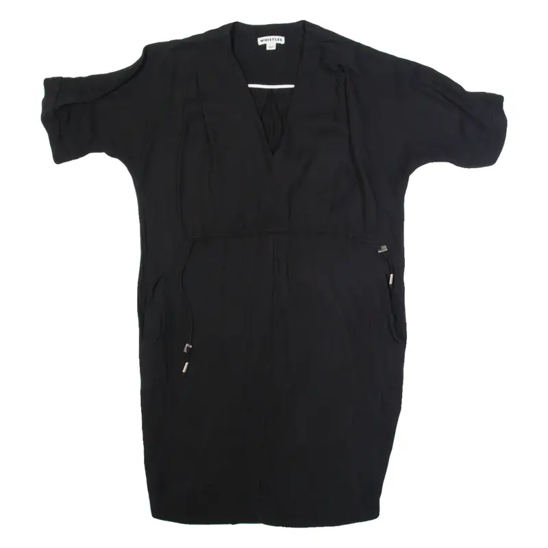 WHISTLES Womens Shift Dress Black Viscose Short Sleeve Knee Length S