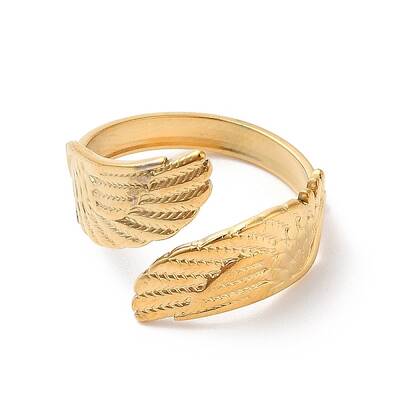 Ion Plating(IP) 304 Stainless Steel Double Wings Open Cuff Ring for Women
