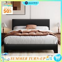 【FathersDayGift】【Not including mattresses】Allewie Full/Queen/King Size Bed Frame with Adjustable Headboard, Faux Leat...