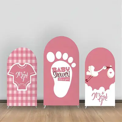 Pink White Footprint Plaid Crane Arch Backdrop Kit - Aperturee