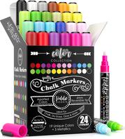 Loddie Doddie 24ct Chalk Markers - Color Collection - Erases Completely on Non-Porous Surfaces, Windows and Glass | 6mm Rever...