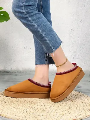 Women's Solid Color Round Toe Fluffy Slippers, Casual Comfortable Home Slippers, Warm Slippers for Indoor Use for Fall & Wint...