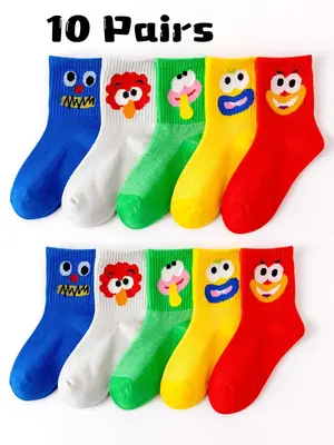 Boys' Cartoon Print Crew Socks, Cute Breathable & Sweat-absorbent Mid-calf Socks for Boys, Soft Socks for Daily Wear