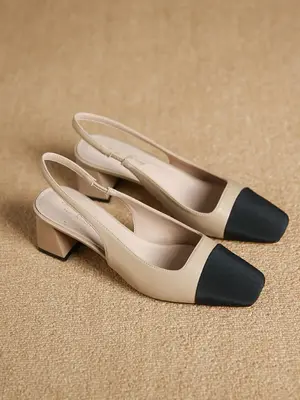 Women's Summer 2024 Colorblock Patchwork High Heel Sandals, Elegant Square Toe Heel Sandals for Party, Daily Clothing Decor...