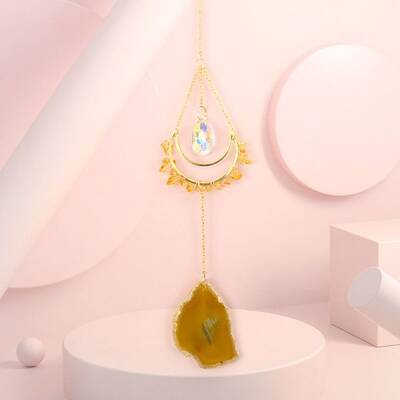 Natural Citrine Chip Wrapped Moon Hanging Ornaments