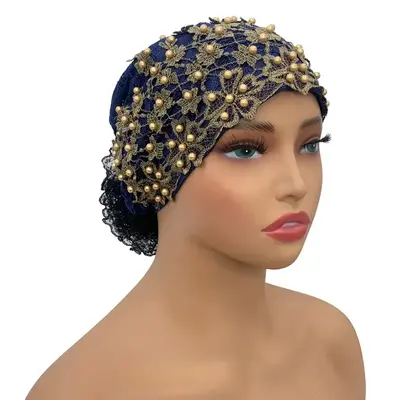 Muslim Headscarf Hat Hairloss Chemo Cap African Headwrap Bonnet Embroidery Beading Turban Cap for Women
