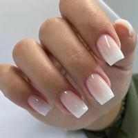 Ombre Fake Nails with 1 Nail File & 1 Sticker Sheet, 24pcs/box Short Square Press On Nails, Full Coverage Glossy False Nails ...