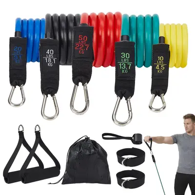 Garvee 5 Levels Stackable Resistance Bands Set - Multi-Color TPE Tubes 10-50LB up to 150LB with Handles, Door Anchor & Ankle ...