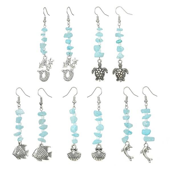 Natural White Jade(Dyed) Chips Dangle Earrings