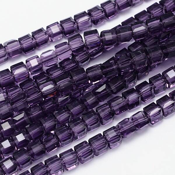 Faceted Cube Transparent Glass Beads Strands