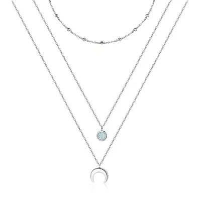 Sterling Silver Round Moonstone Moon Layered Necklace