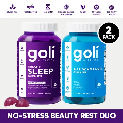 No-Stress Beauty Rest DUO - Goli Dreamy Sleep Gummies with Melatonin, Vitamin D, Magnesium, Lemon Balm Extract & Ashwagandha ...