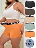 【plus Size】 Heart Print Boxers, Casual Comfy Breathable Curvy Panty for Daily Wear, Women's Curvy Underwear for All Seaso...