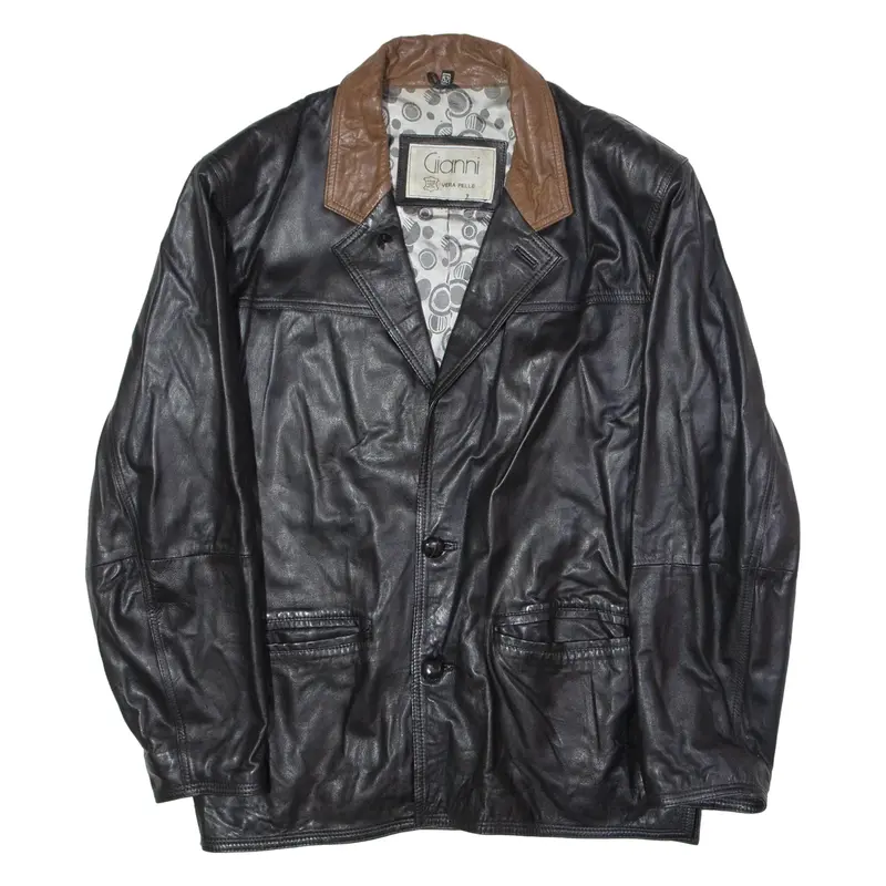 GIANNI Mens Blazer Jacket Black Leather 90s L