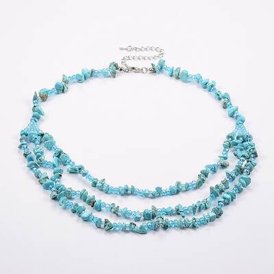 Synthetic Turquoise and Glass Seed Beads Tiered Necklaces