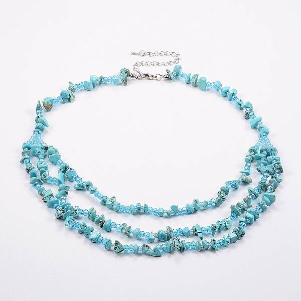 Synthetic Turquoise and Glass Seed Beads Tiered Necklaces