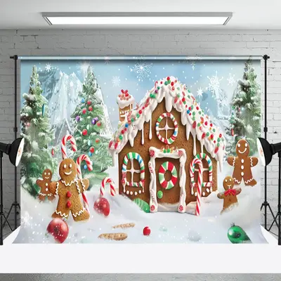 Aperturee Gingerbread Winter Wonderland Christmas Backdrop - Aperturee
