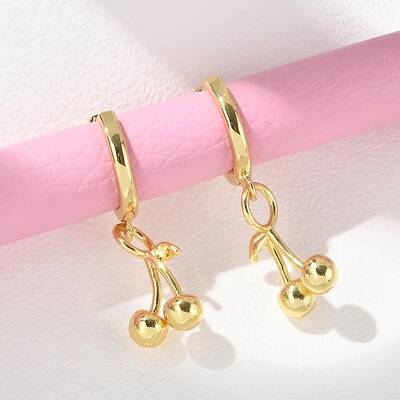 Brass Cherry Hoop Earrings