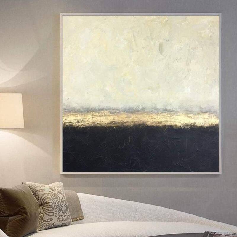 Oversized Abstract Painting On Canvas Beige Painting Black Painting Abstract Oil Painting | GOLDEN HORIZON