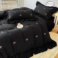 Bowknot Embroidery Bedding Set, Bedspread and Pillowcase without Filler, Soft Comfortable Bedding Set for Bedroom