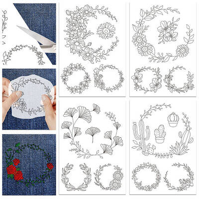 4 Sheets 11.6x8.2 Inch Stick and Stitch Embroidery Patterns