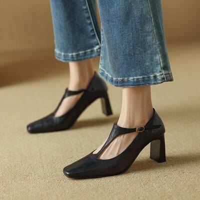 CHIKO Lia Square Toe Chunky Heels T-Strap Shoes