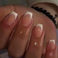 French Style Fake Nail, 24pcs/set Short Square False Nail, Press on Fake Nail for Women & Girls
