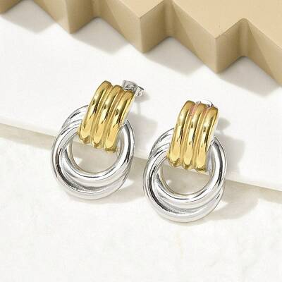 304 Stainless Steel Two Tone Stud Earrings