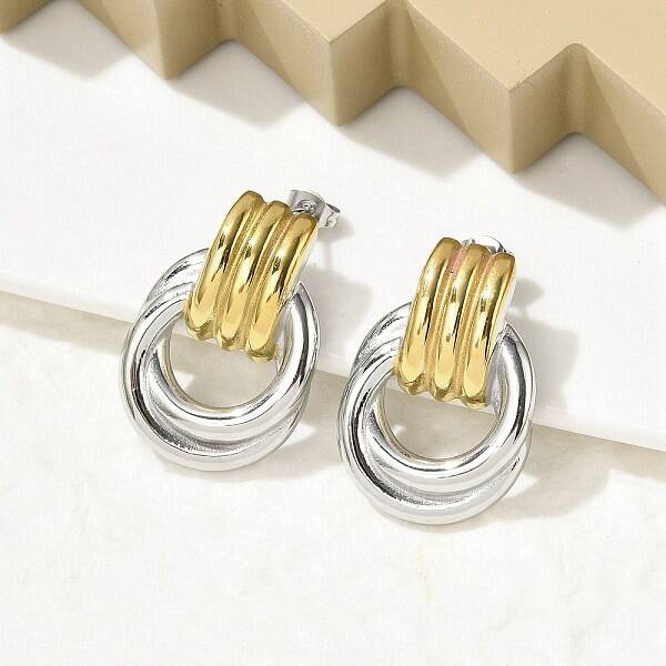 304 Stainless Steel Two Tone Stud Earrings