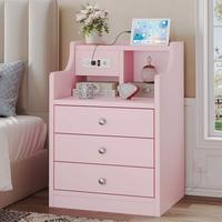 Sikaic Nightstand with top Charging Station Storage Drawers Pink Furniture Bedroom Modern Home Organize Bedside Shelf Organiz...