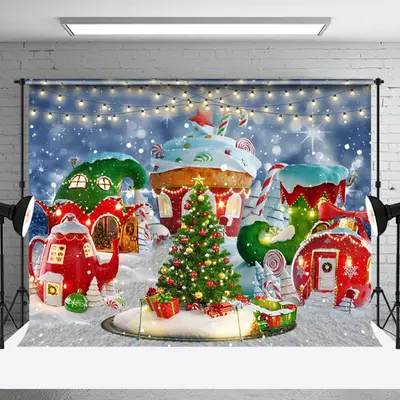 Aperturee Snowy Field Peculiar House Merry Christmas Backdrop - Aperturee