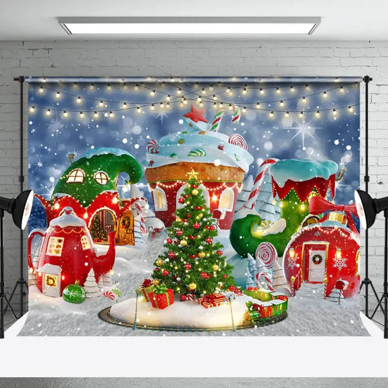 Aperturee Snowy Field Peculiar House Merry Christmas Backdrop - Aperturee