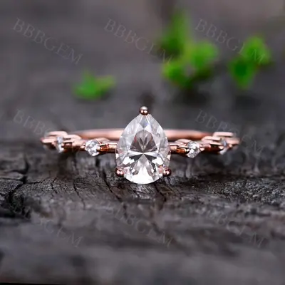 1.3CT Moissanite Engagement Ring Dainty Wedding Band in Rose Gold