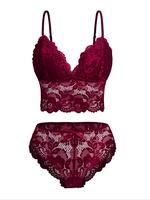 Two-piece Set Women's Floral Lace Bra & Bow Decor Panty Set, Sexy Comfortable Breathable Lingerie Set for Daily Wear, Underwe...