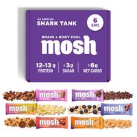 MOSH Protein Bars Shark Tank Bundle, 12g Grass-Fed Whey Protein, Gluten-Free, with Lion's Mane & B12 for Brain Health, 6-Pack...