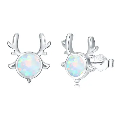 Sterling Silver Circular Shaped Opal Elk Stud Earrings