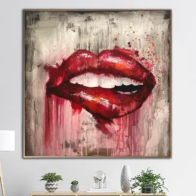 Large Abstract Red Lips Paintings On Canvas Original Textured Fine Art Modern Expressionist Art Handmade Painting Red Smile A...