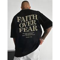 Men's Faith Over Fear Graphic Tee - Black Casual Crew Neck, Short Sleeve, Summer Tee, Inspirational Bible Verse, Polyester Bl...