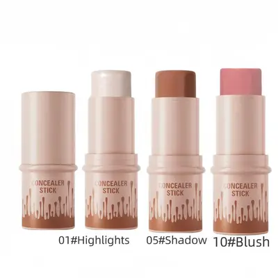 Multicolor Highlighter & Bronzer & Blush Stick, 3 Counts/set Long Lasting Waterproof Concealer Stick, Multi-color Natural Sha...