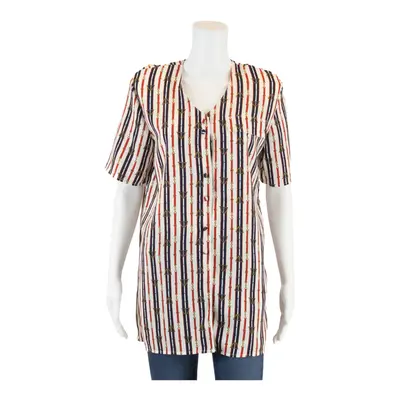 CHRISTIE&JILL Belt strap Blouse White V-Neck Striped Short Sleeve Womens S