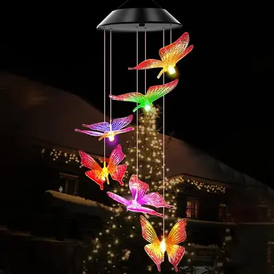 Butterfly Solar Wind Chime for Summer, Solar Lights Outdoor, Color Changing Outdoor Light, Garden Ambient Light, Mobile Win...
